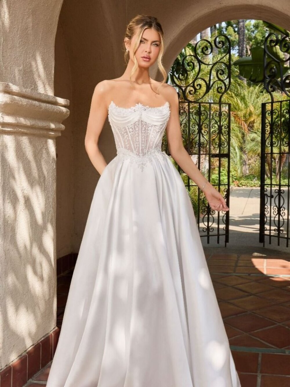 New Off White Strapless A-Line Long Wedding Dress w/ Mikado Skirt CD CC511W